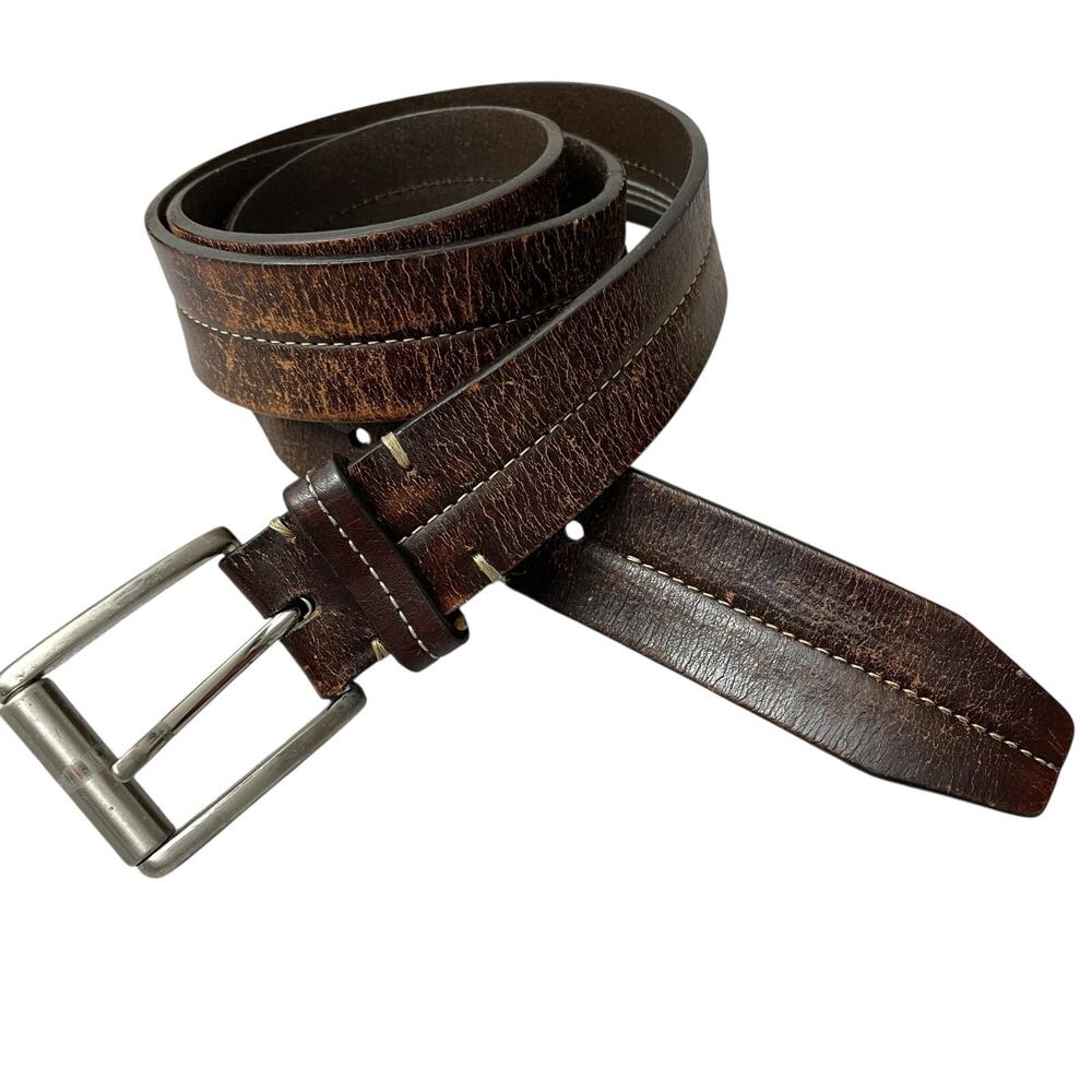 Fossil Dark Brown Leather Men’s Belt with Silver Buckle